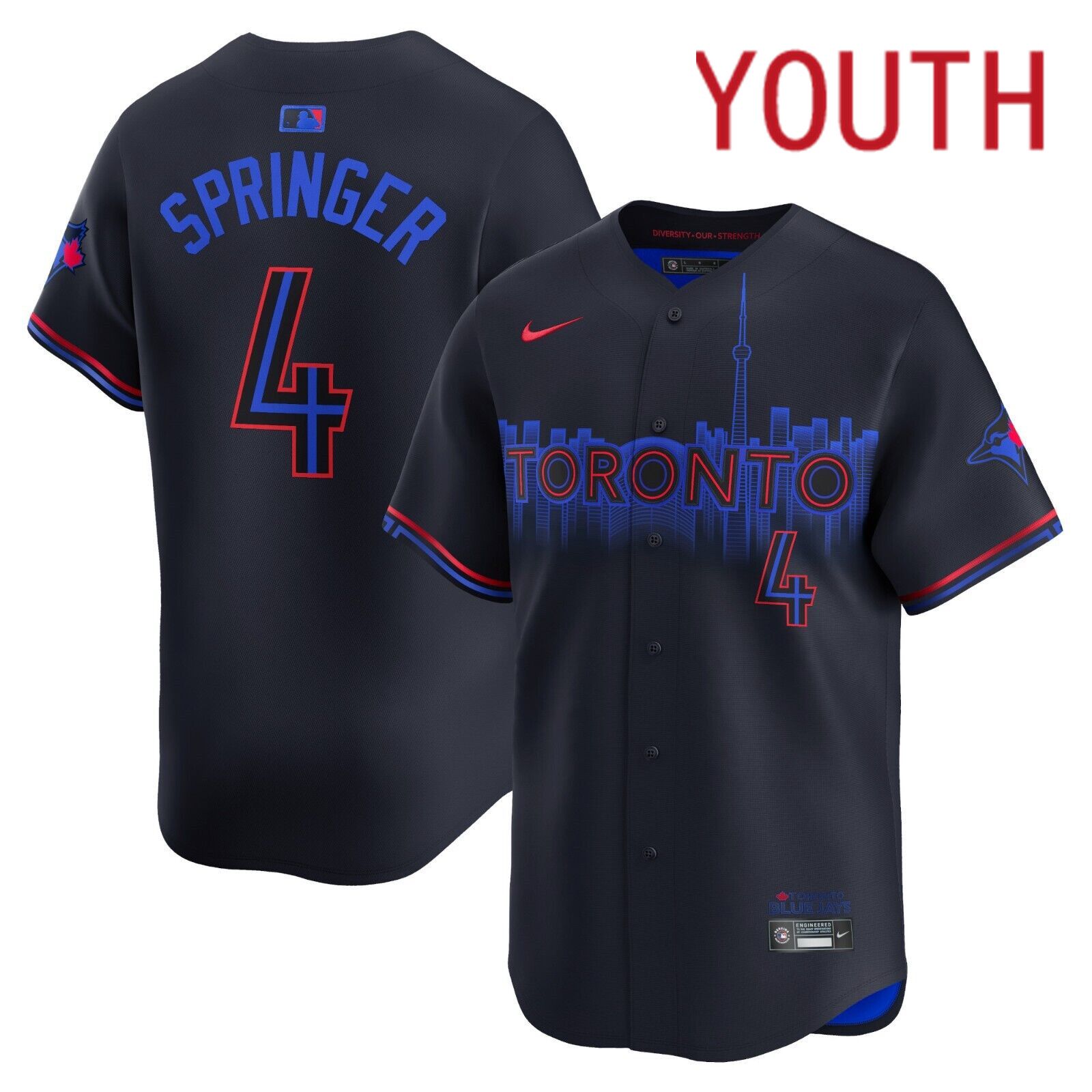 2024 Youth Toronto Blue Jays 4 Springer City Connect Nike Dri-FIT MLB Limited black Jersey